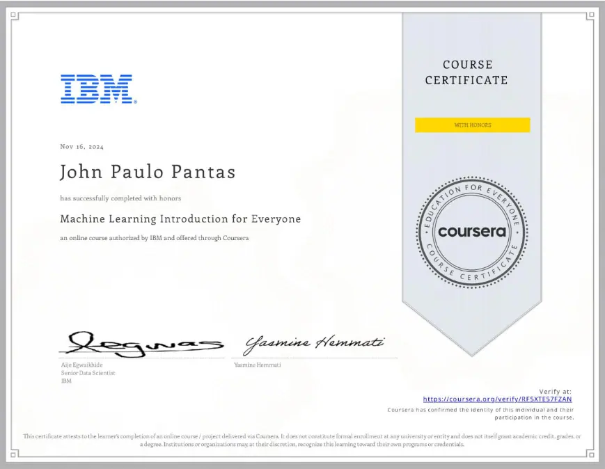 Machine Learning Introduction for Everyone achievement cover