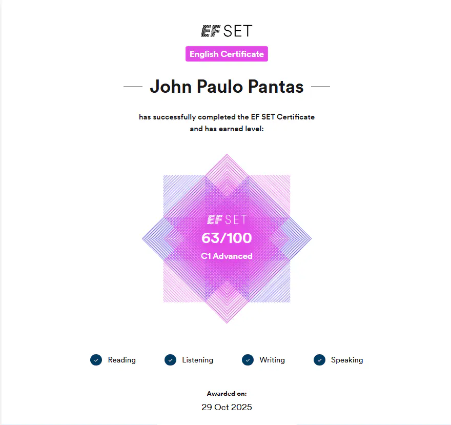EF SET Certificate achievement cover