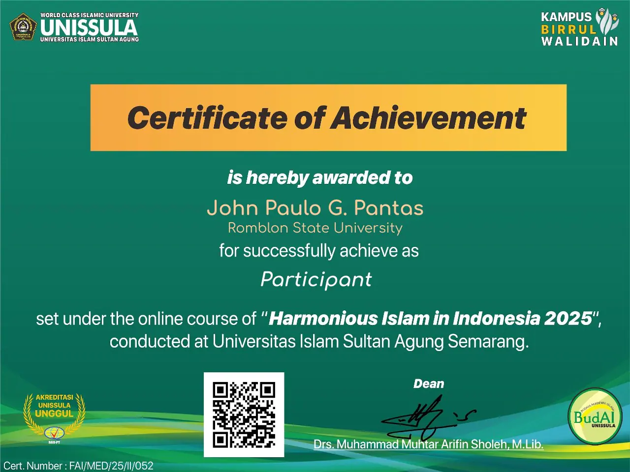 Harmonious Islam in Indonesia 2025 achievement cover
