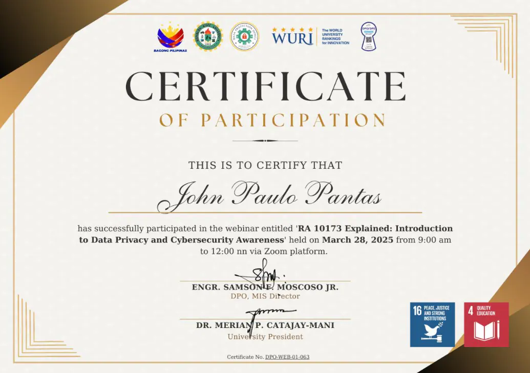 RA 10173 Explained: Introduction to Data Privacy and Cybersecurity Awareness achievement cover